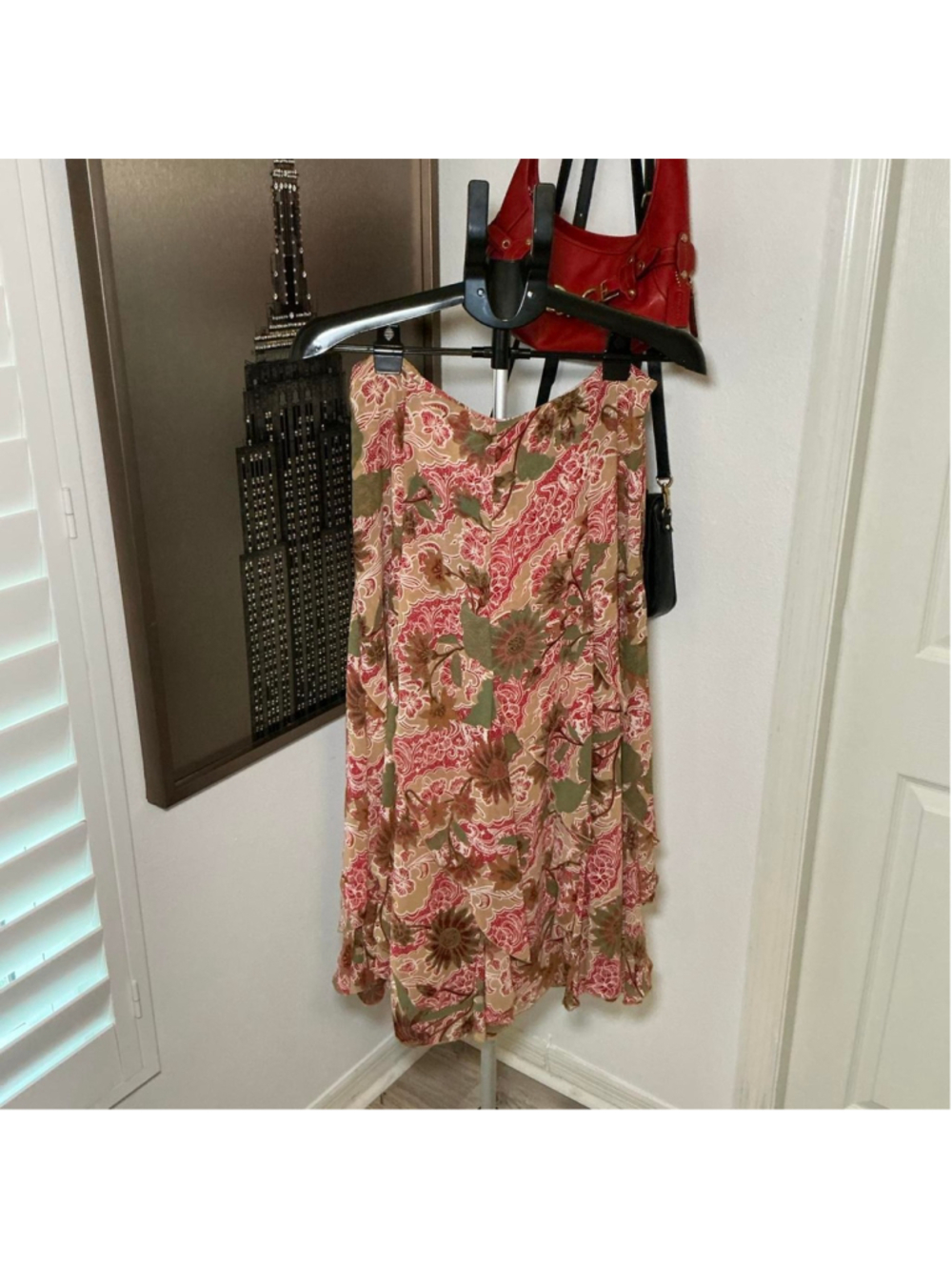 Bandolino Floral Paisley Ruffle Midi Skirt Size 6 Boho Y2K